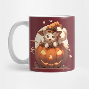 Kawaii cat witch on a halloween pumpkin Mug